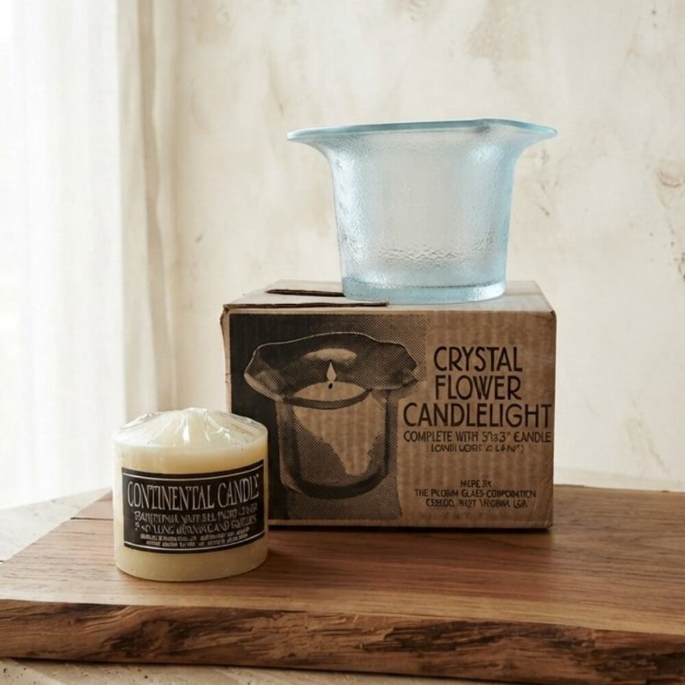 Vintage Pilgrim Glass Crystal Flower Candlelight NOS Box Organic Modern